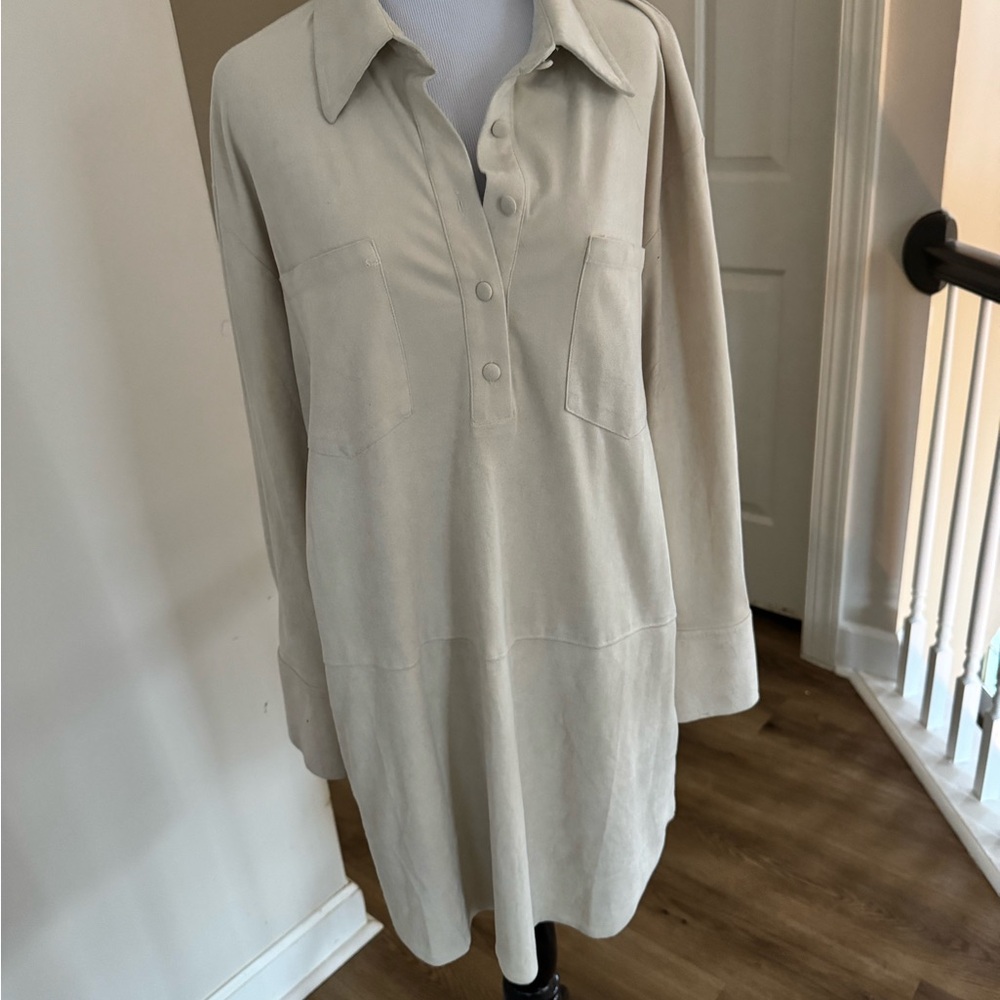 Cream Long Sleeve Shirt Dress